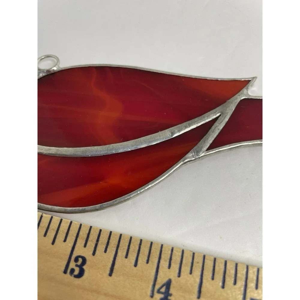 Cardinal Stain Glass Sun Catcher Red Bird Hanging Bird 7 1/2